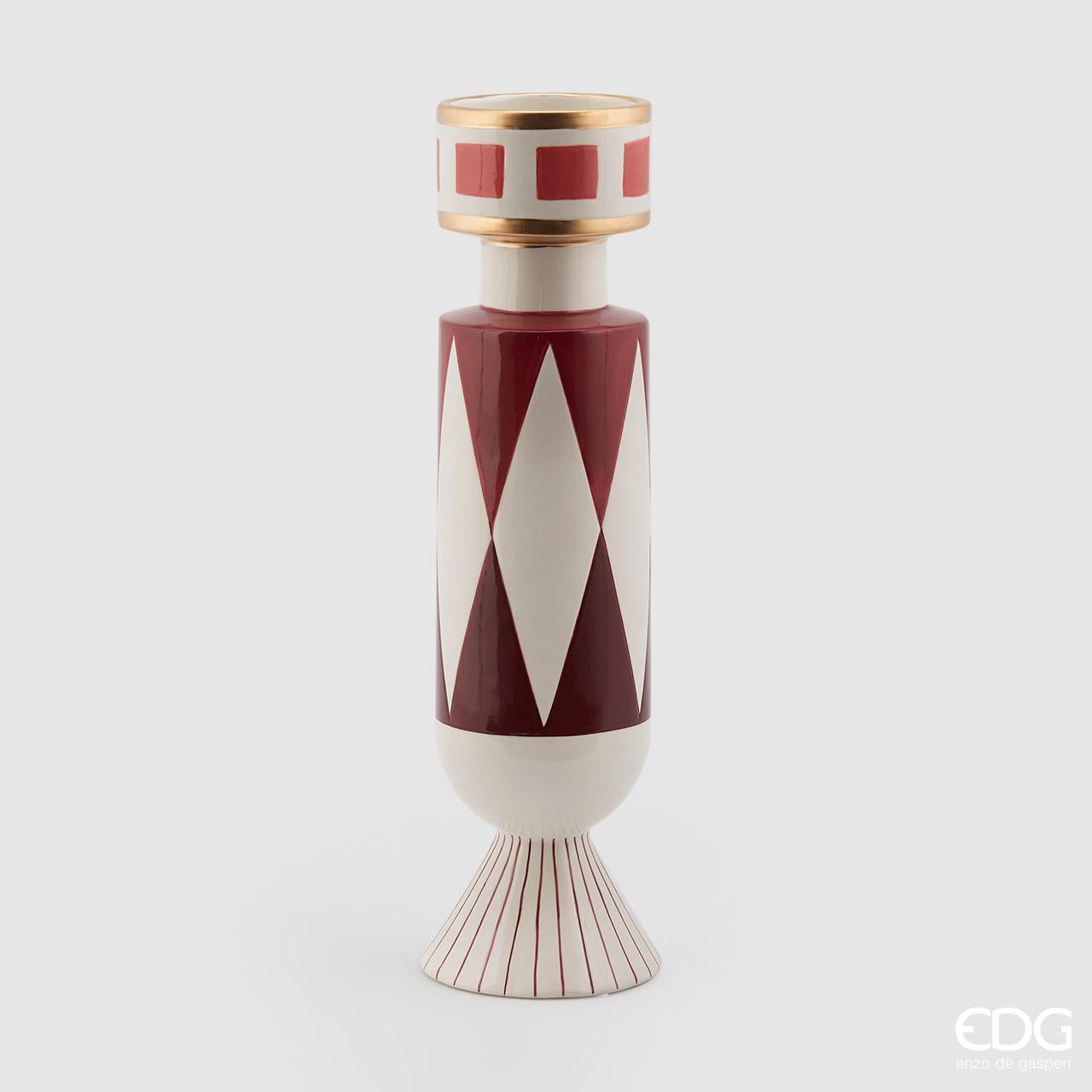 Vaso Geometrie, in ceramica, rosso e oro. EDG