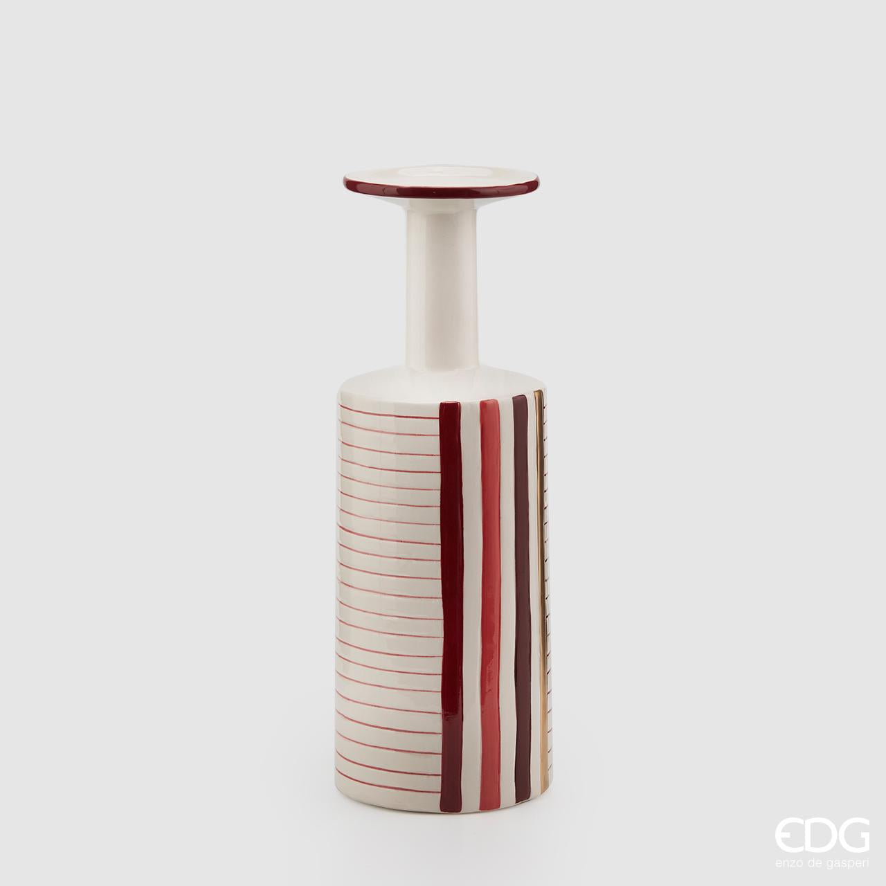 Vaso bottiglia con righe Geometrie, in ceramica, rosso. EDG