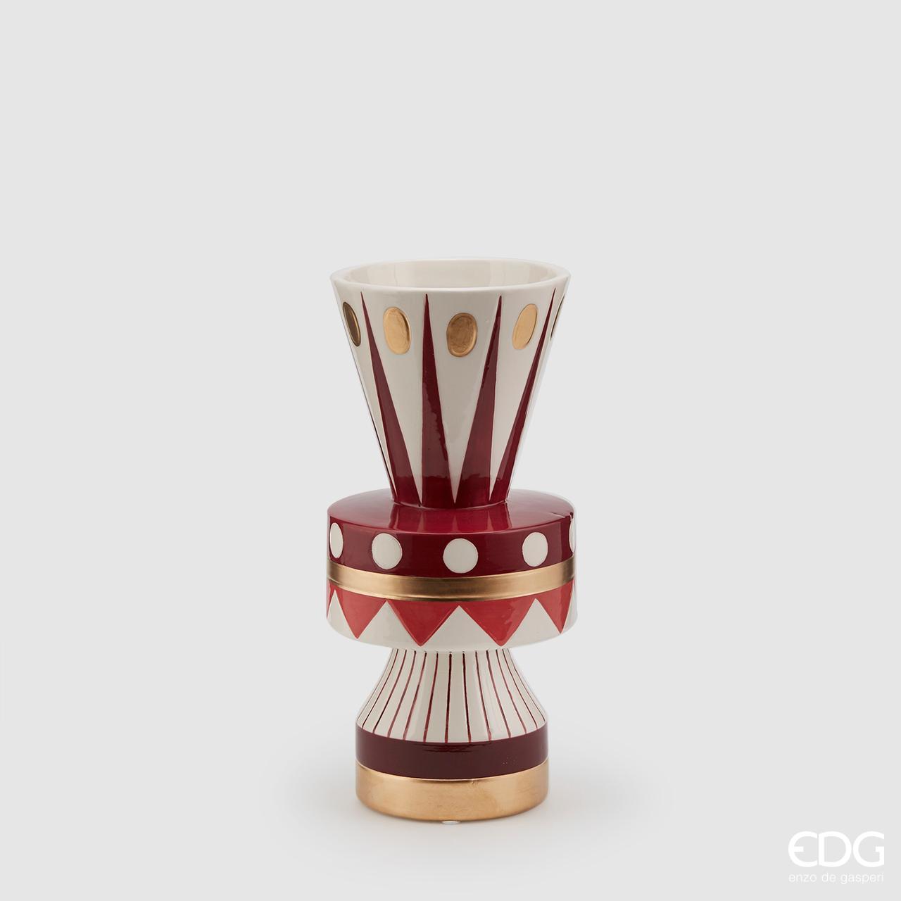 Vaso Geometrie, in ceramica, rosso e oro. EDG