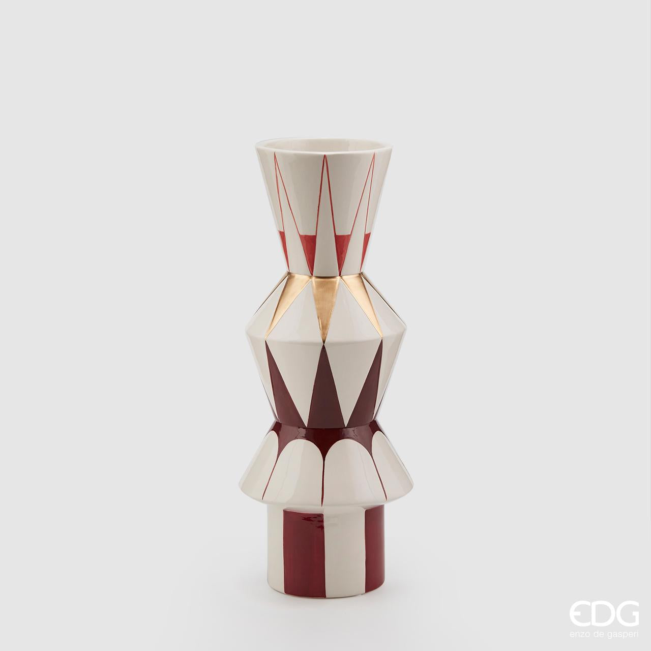 Vaso Geometrie, in ceramica, rosso e oro. EDG