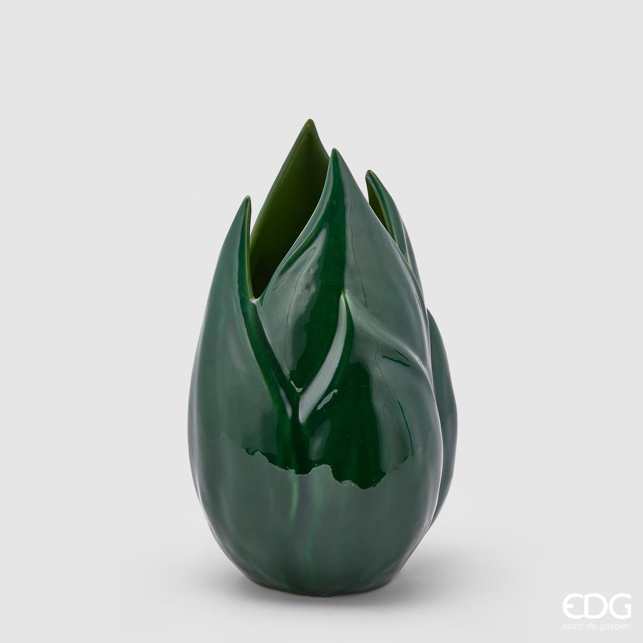 Vaso &quot;Chakra&quot; Fiamme, in ceramica, colore verde scuro, H.31x 19cm. EDG