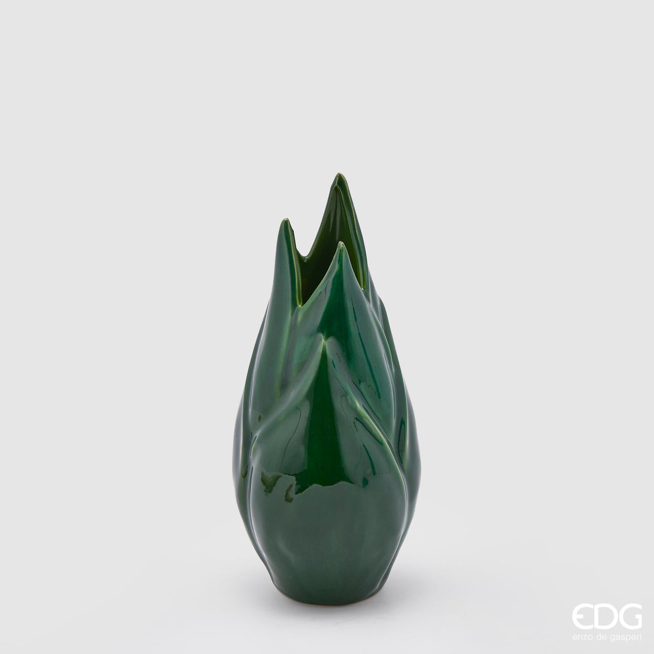 Vaso "Chakra" Fiamme, in ceramica, colore verde scuro, H.26x 12cm. EDG