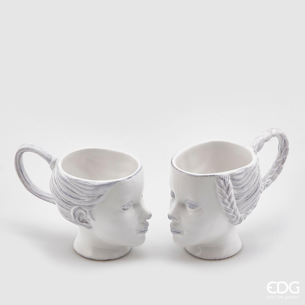 Set 2 tazze "Milady", ceramica, colore bianco/grigio, misura H10x 7cm. EDG