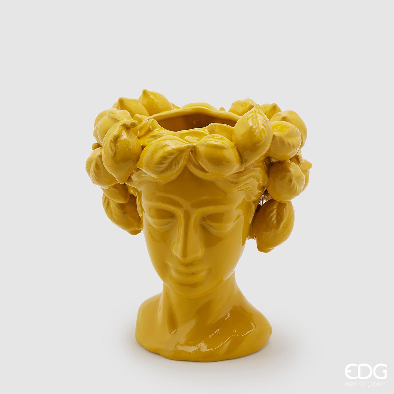 Vaso testa "Chakra" con Limoni, colore giallo, H.22x23cm. EDG