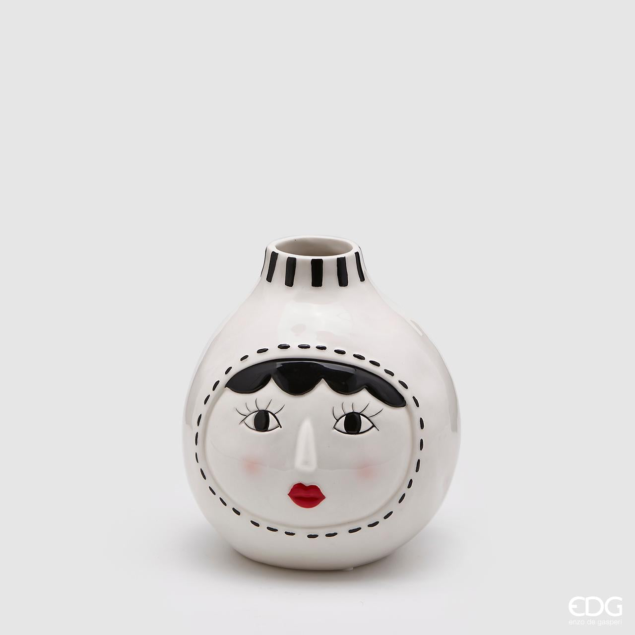Vaso faccia oblò, in ceramica, colore bianco nero e rosso. EDG
