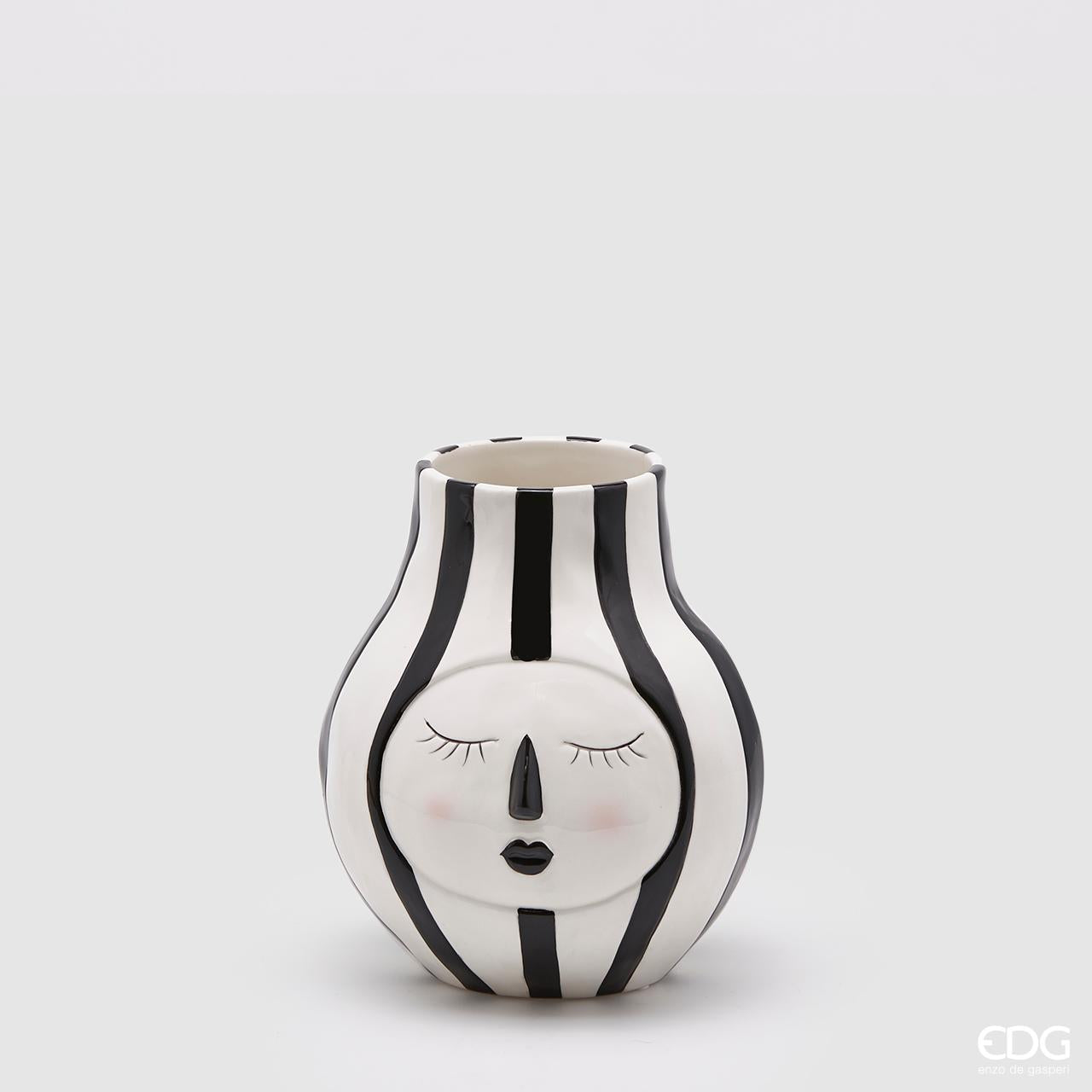Vaso faccia oblò, in ceramica, colore bianco e nero. EDG