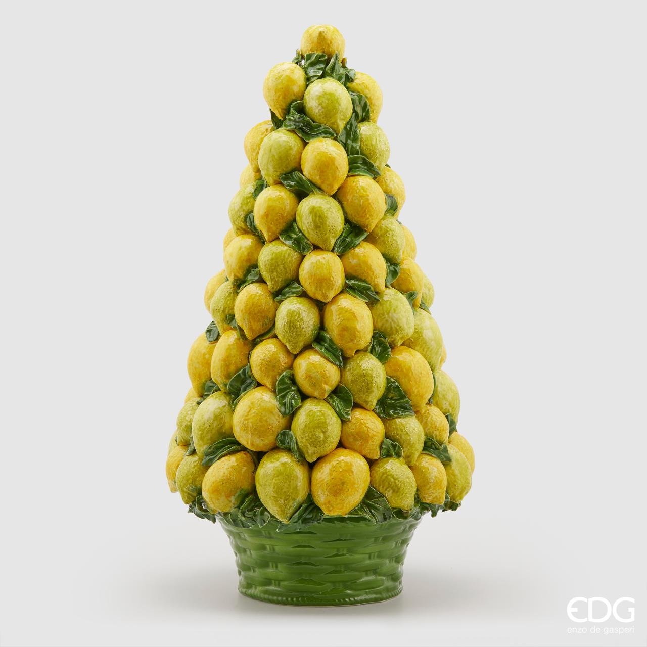 Cono Limoni con cesto, in ceramica, colore giallo/verde, H.76x 40cm. EDG