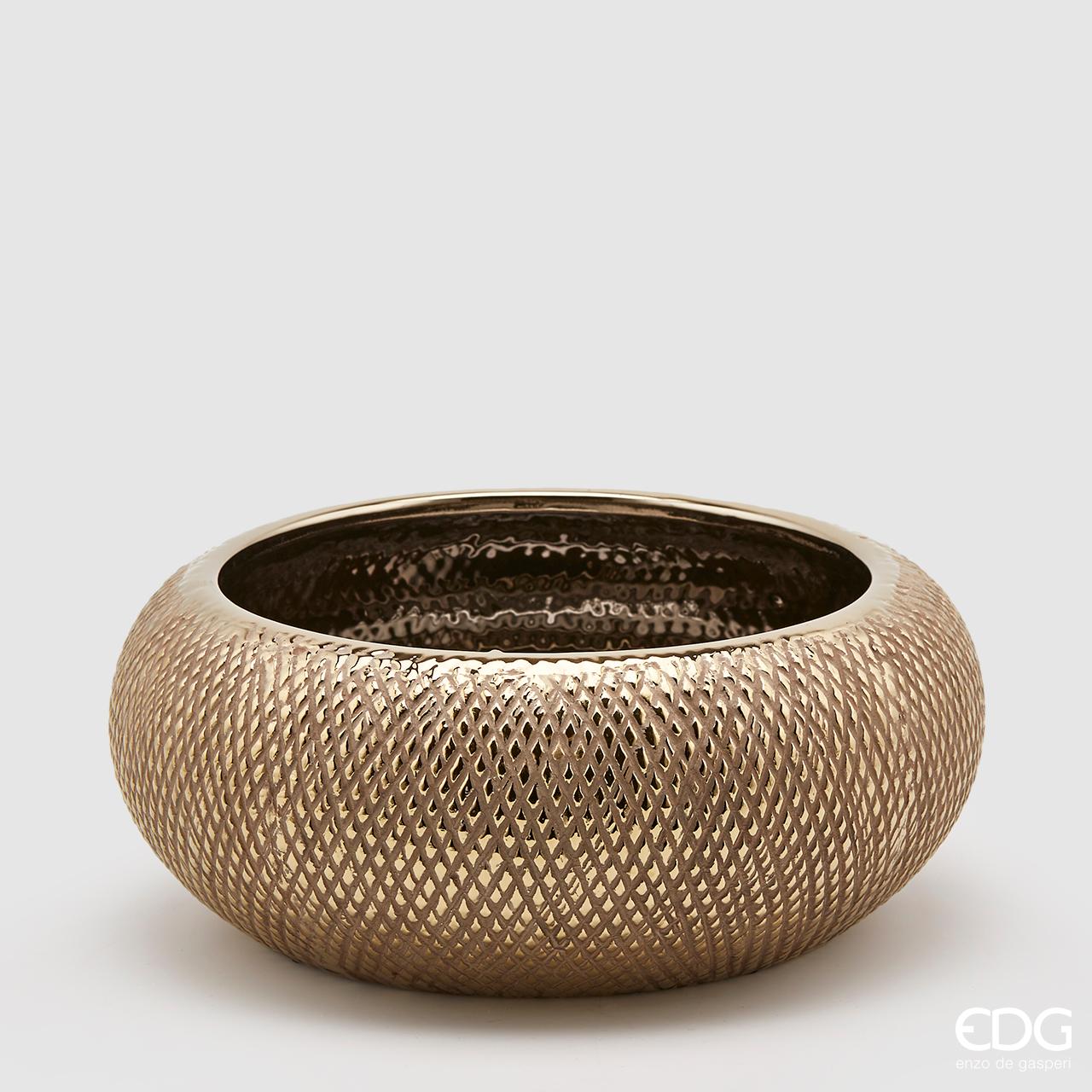 Vaso "Python" con lavorazione a rombi, colore oro, H.12x29.5 cm. EDG