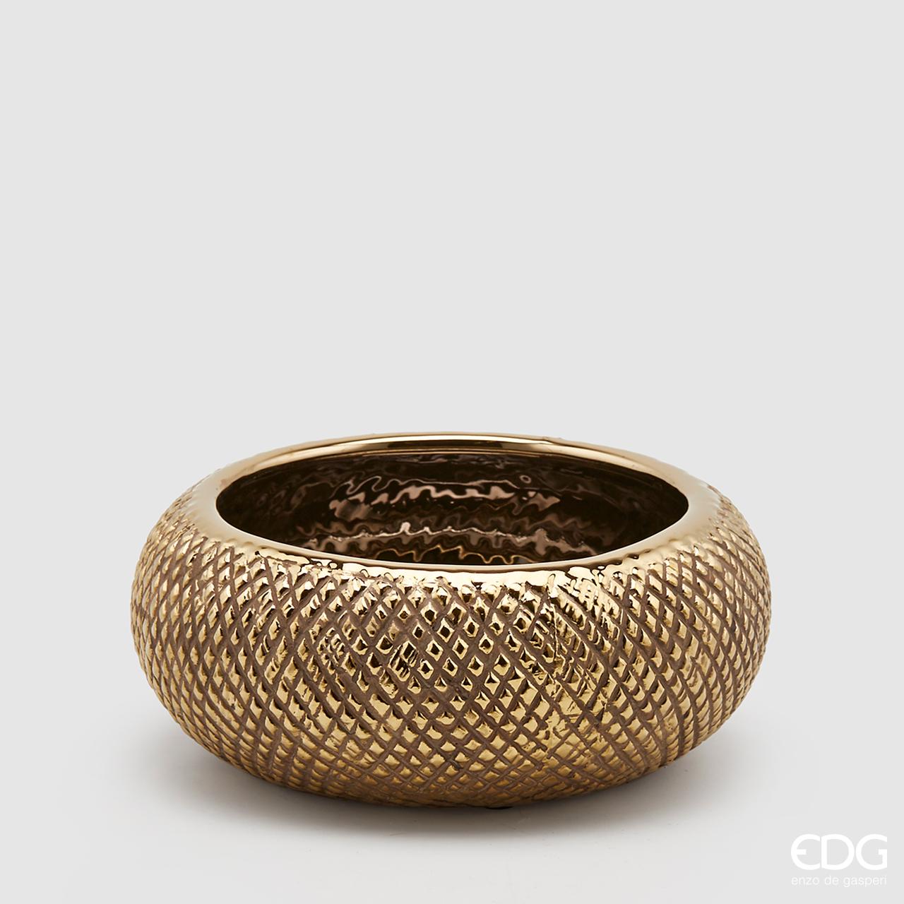 Vaso "Python" con lavorazione a rombi, colore oro, H.7.5x19.5 cm. EDG