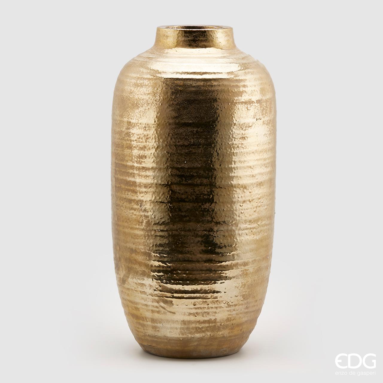Vaso bombato, in ceramica, colore oro, H.69x D.35cm. EDG