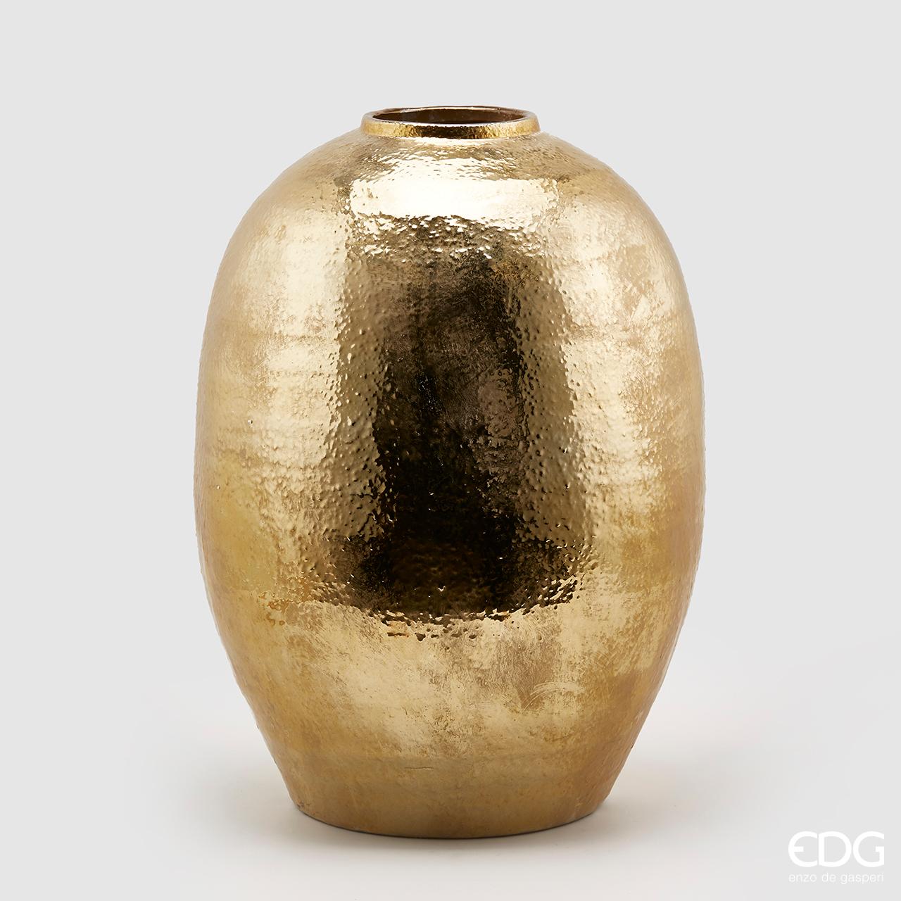 Vaso bombato, in ceramica, colore oro, H.57x D.39cm. EDG