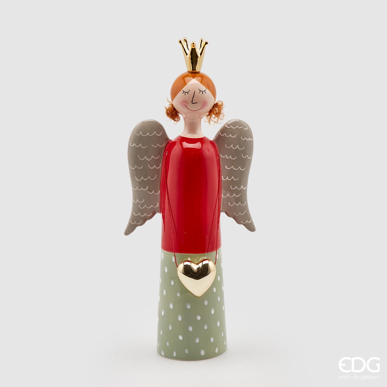 Angelo con cuore appeso, rosso, beige/grigio e oro, H.40cm. EDG
