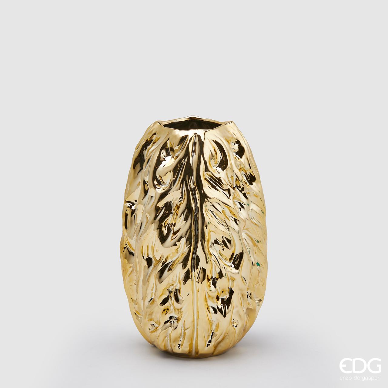 Vaso "Chakra" noce, in ceramica, colore oro, H.30x 19cm. EDG