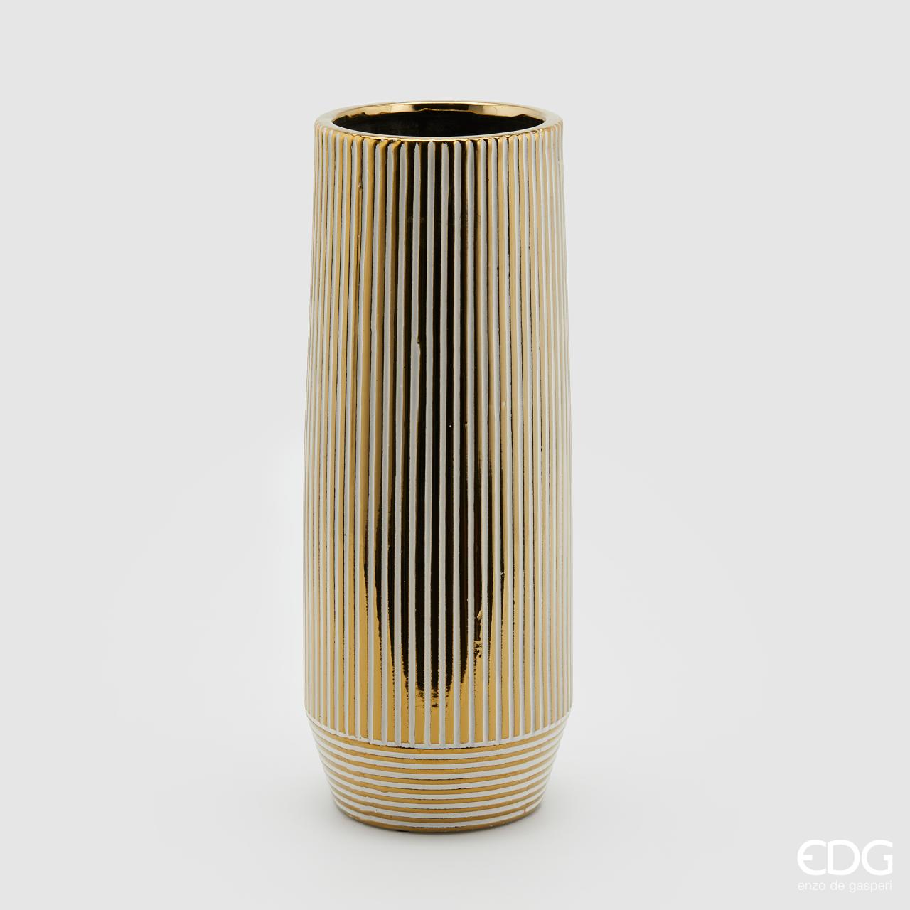 Vaso righe, in ceramica, colore oro, H.36x D.14 cm. EDG