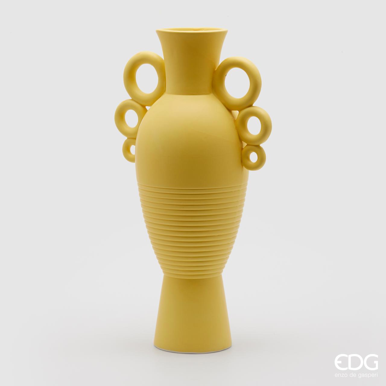 Vaso Anfora con 3 anelli, in ceramica, colore giallo, misura H.44x D16 cm. EDG