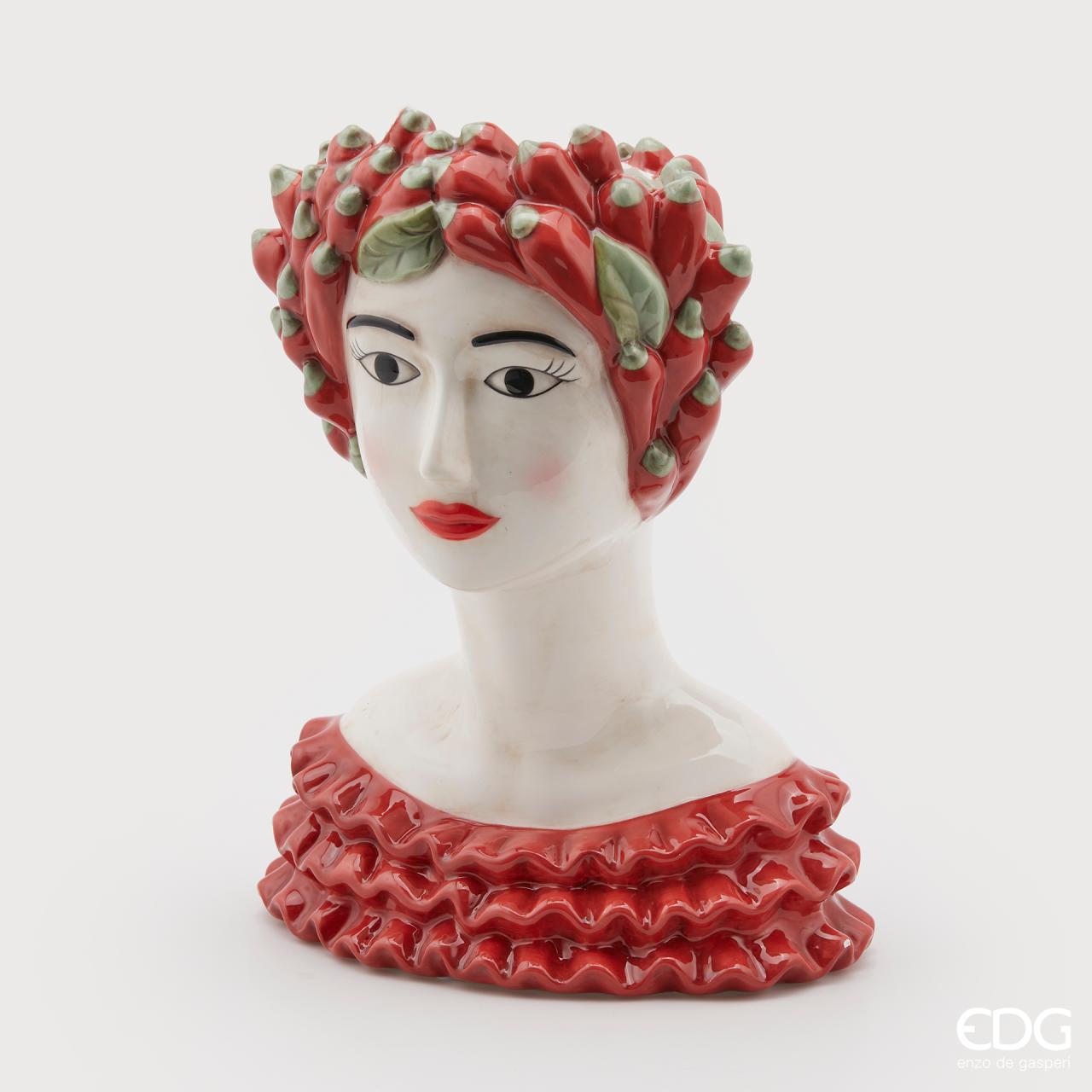 Vaso faccia con frutta, in ceramica, colore bianco e rosso. EDG