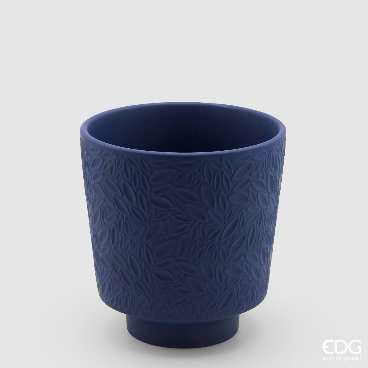 Vaso foglie, in ceramica, colore blu, H.21x D.20 cm. EDG