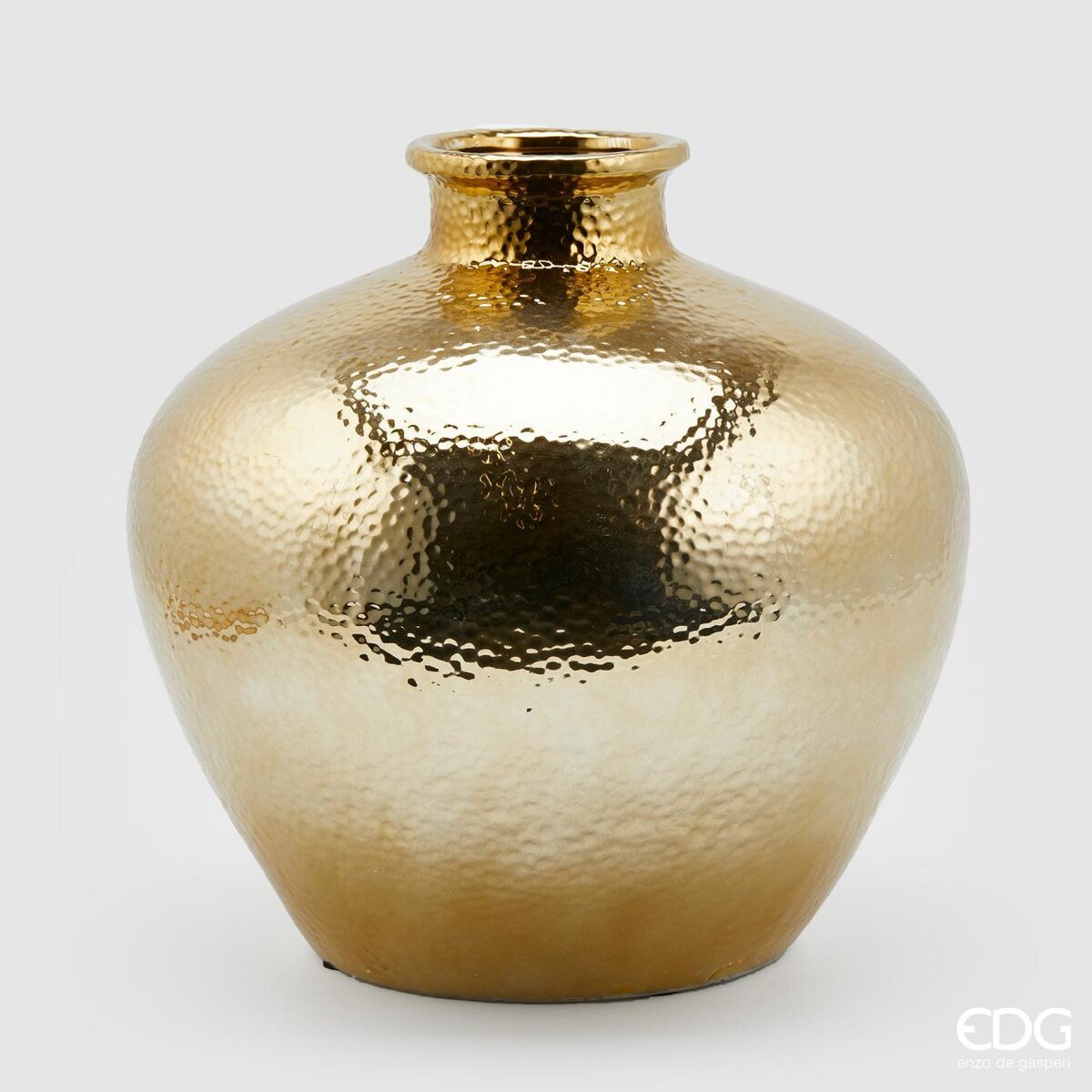 Candela in vetro sfera, decoro bacche, colore oro, misura D.18 cm. EDG