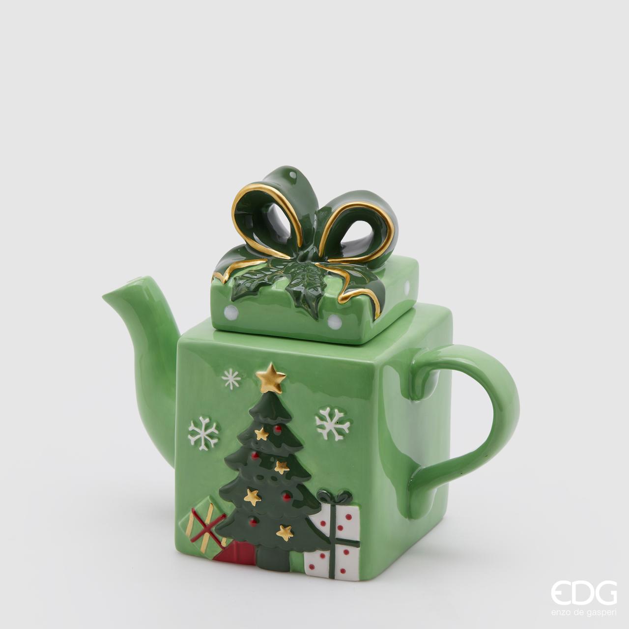 Teiera pacco dono, H.19x21x11 cm., colore verde. EDG