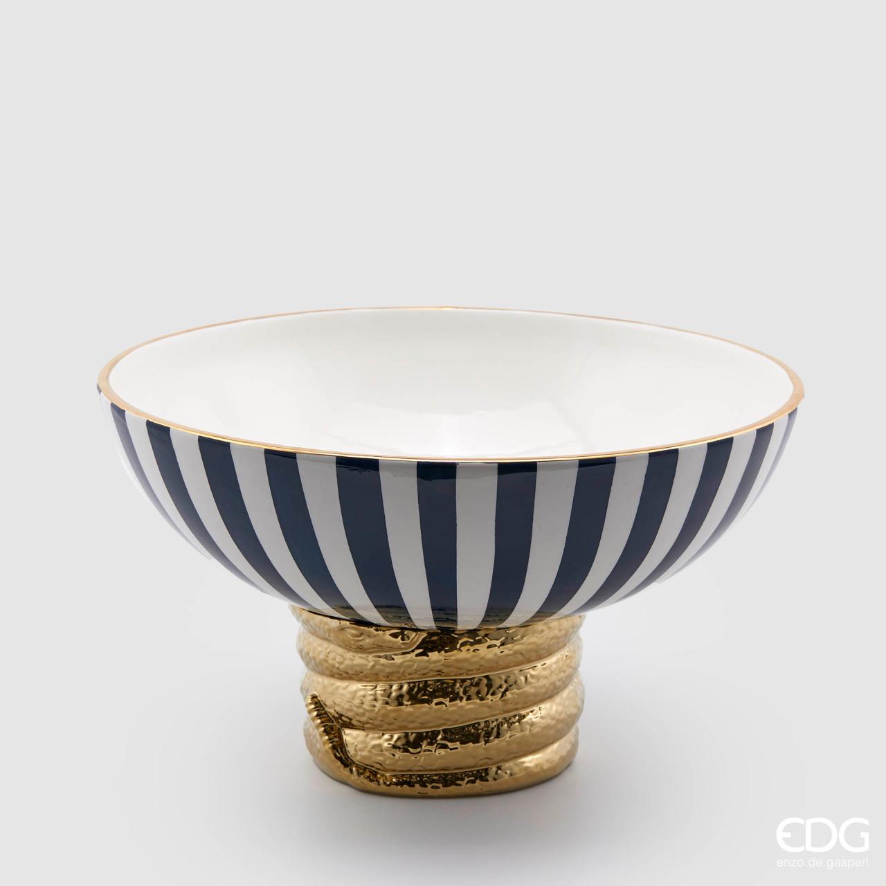 Vaso Egypt Snake righe, in ceramica, colore bianco blu e oro, misura H.20x D36 cm. EDG