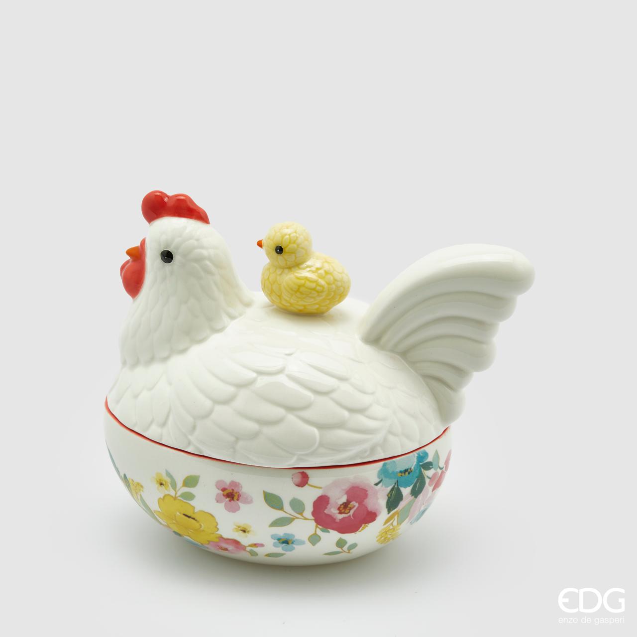 Contenitore gallina con pulcino, in ceramica. EDG