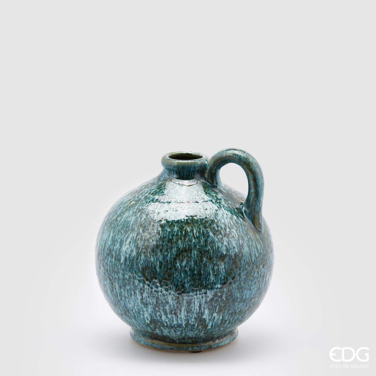 Vaso River, monofiore con manico, turchese, misura H. 25xD 22cm. EDG