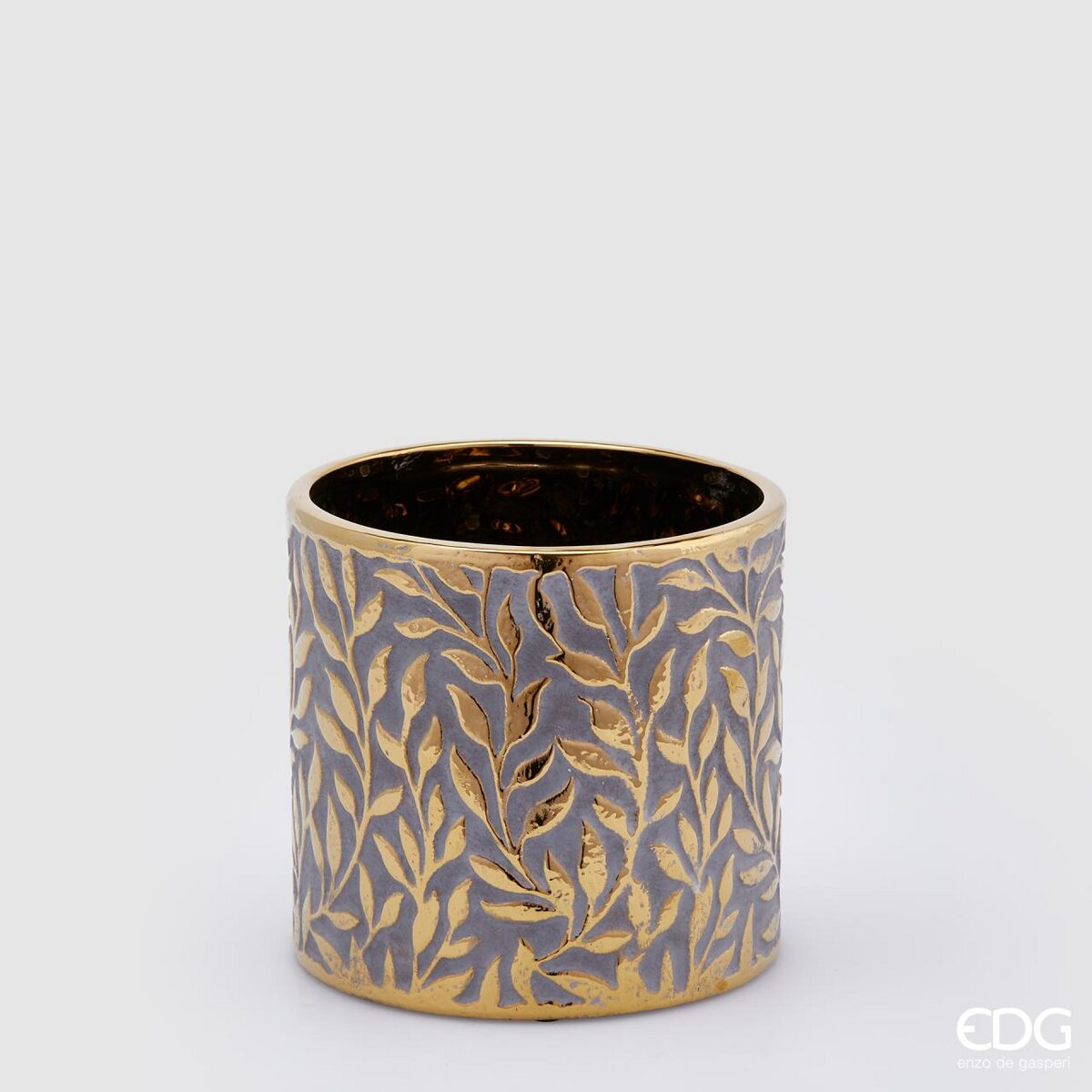 Vaso Foglie, colore oro, misura H.17x D18 cm. EDG