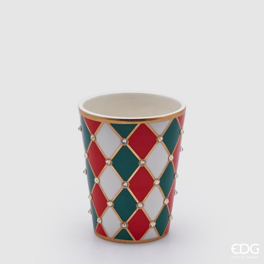 Vaso rombi svasato, in ceramica, misura piccolo H.13xD.10.5 cm. EDG