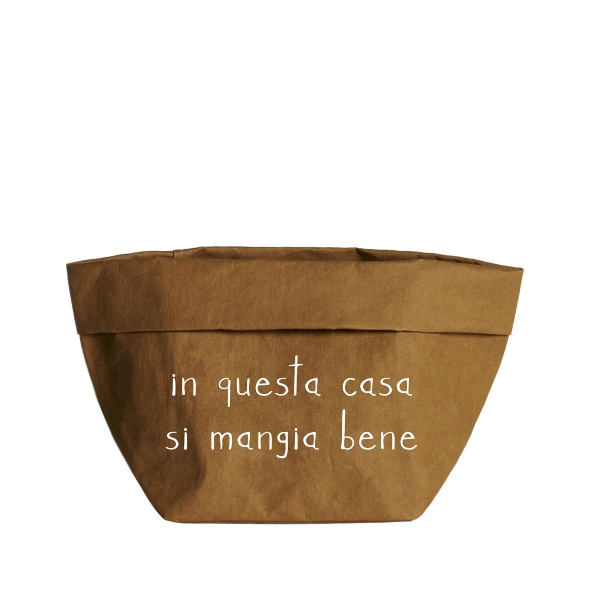 Contenitore in cellulosa piccolo decoro &quot;In questa casa si mangia bene&quot;, colore avana. Simple day