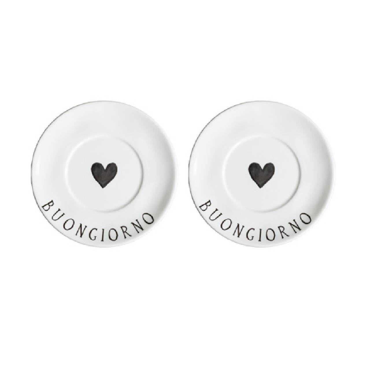 Set 2 piattini per tazze colazione con scritta "Buongiorno" e cuore. Simple Day