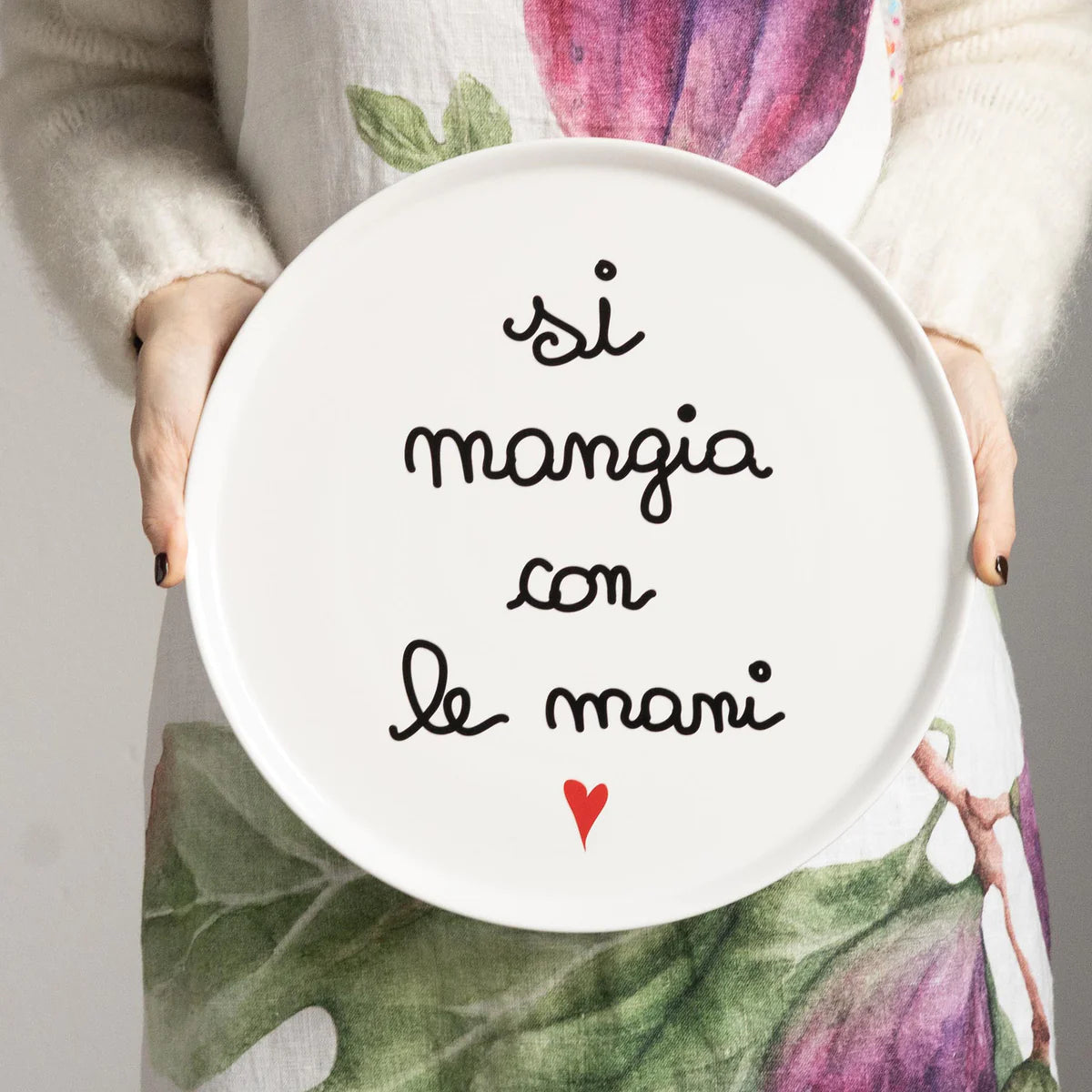 Piatto pizza in ceramica decoro "Si mangia con le mani". Simple day