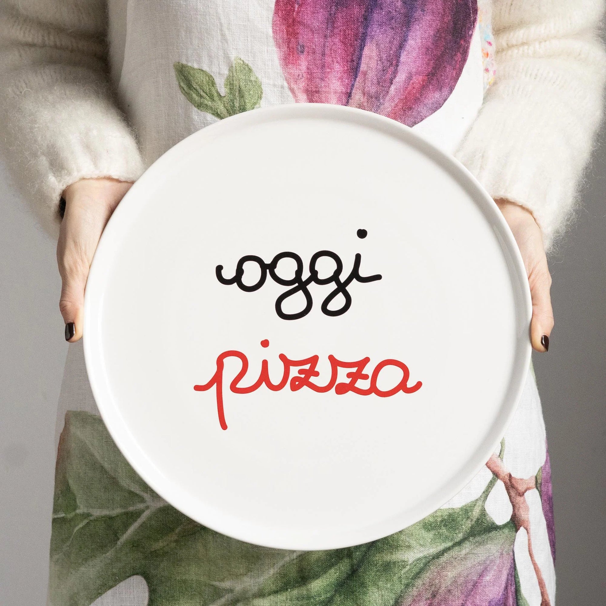 Piatto pizza in ceramica decoro &quot;Oggi pizza&quot;. Simple day