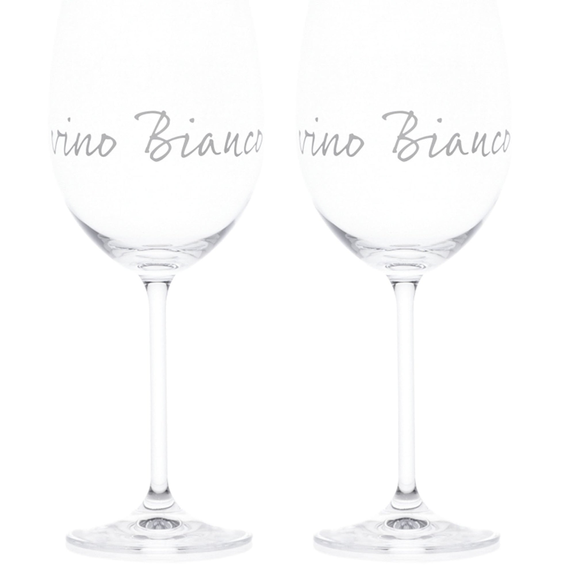 Set 2 calici vino decoro "Vino bianco", trasparente con scritta in bianco. Simple day