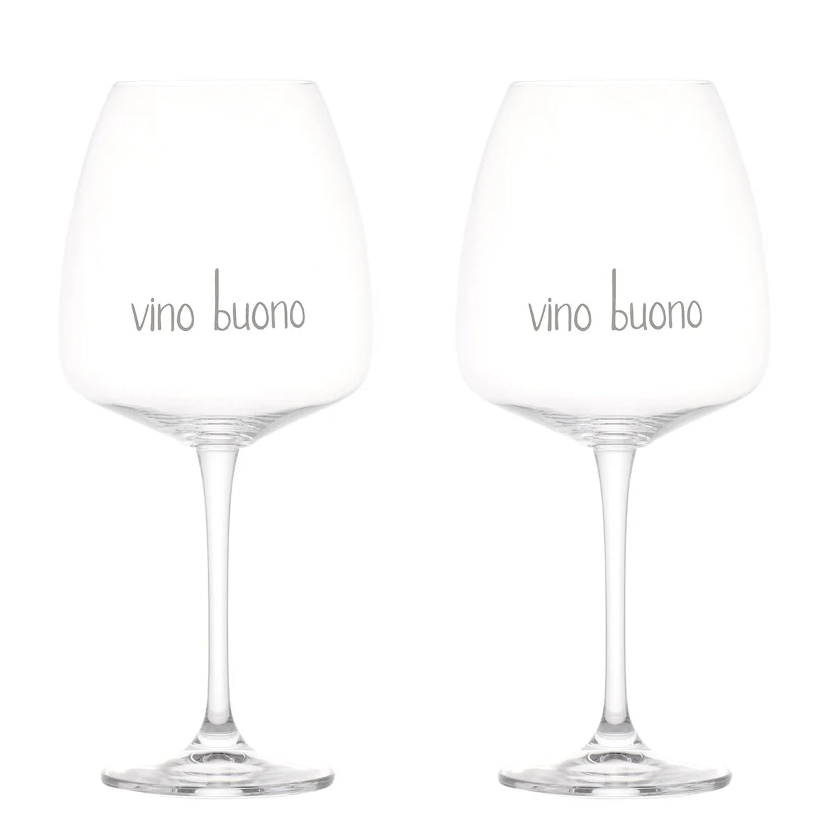 Set 2 calici vino decoro "Vino Buono", trasparente con scritta in bianco. Simple day