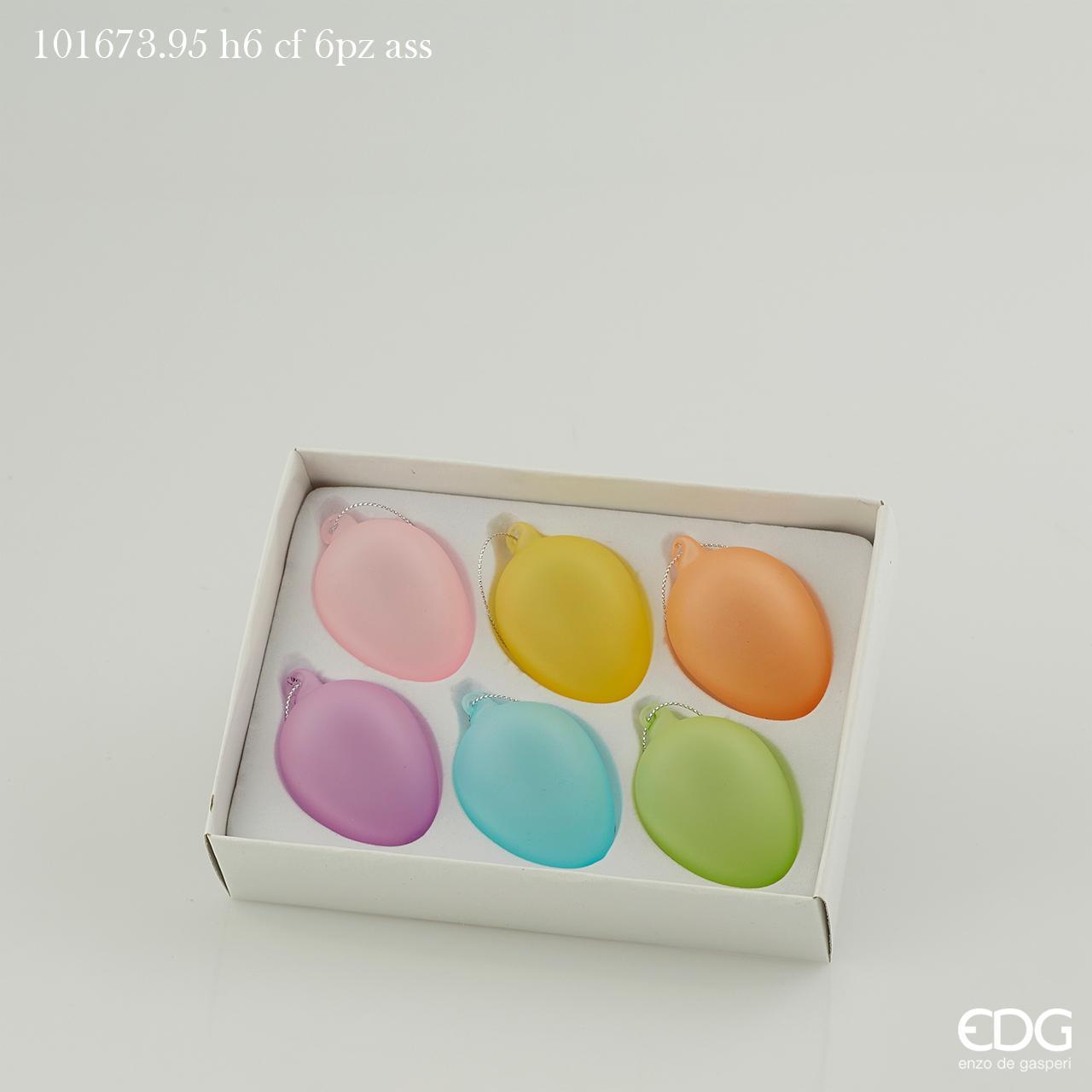 Set 6 Uova di Pasqua satin, colori assortiti, H.6cm. EDG
