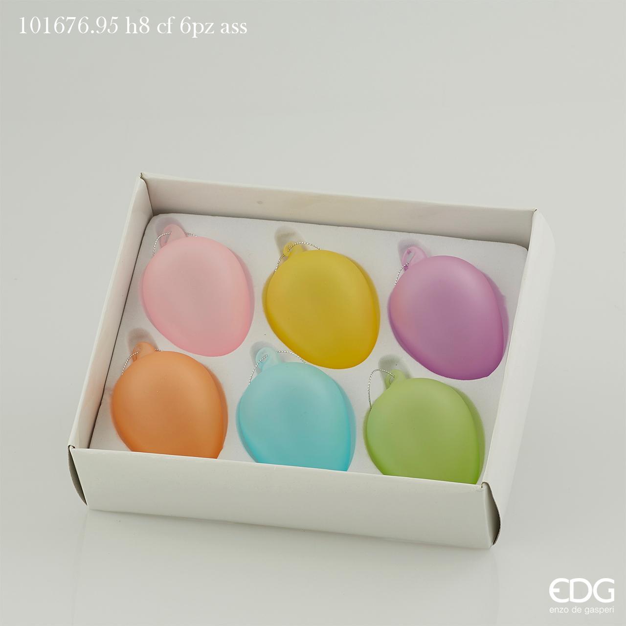Set 6 Uova di Pasqua satin, colori assortiti, H.8cm. EDG