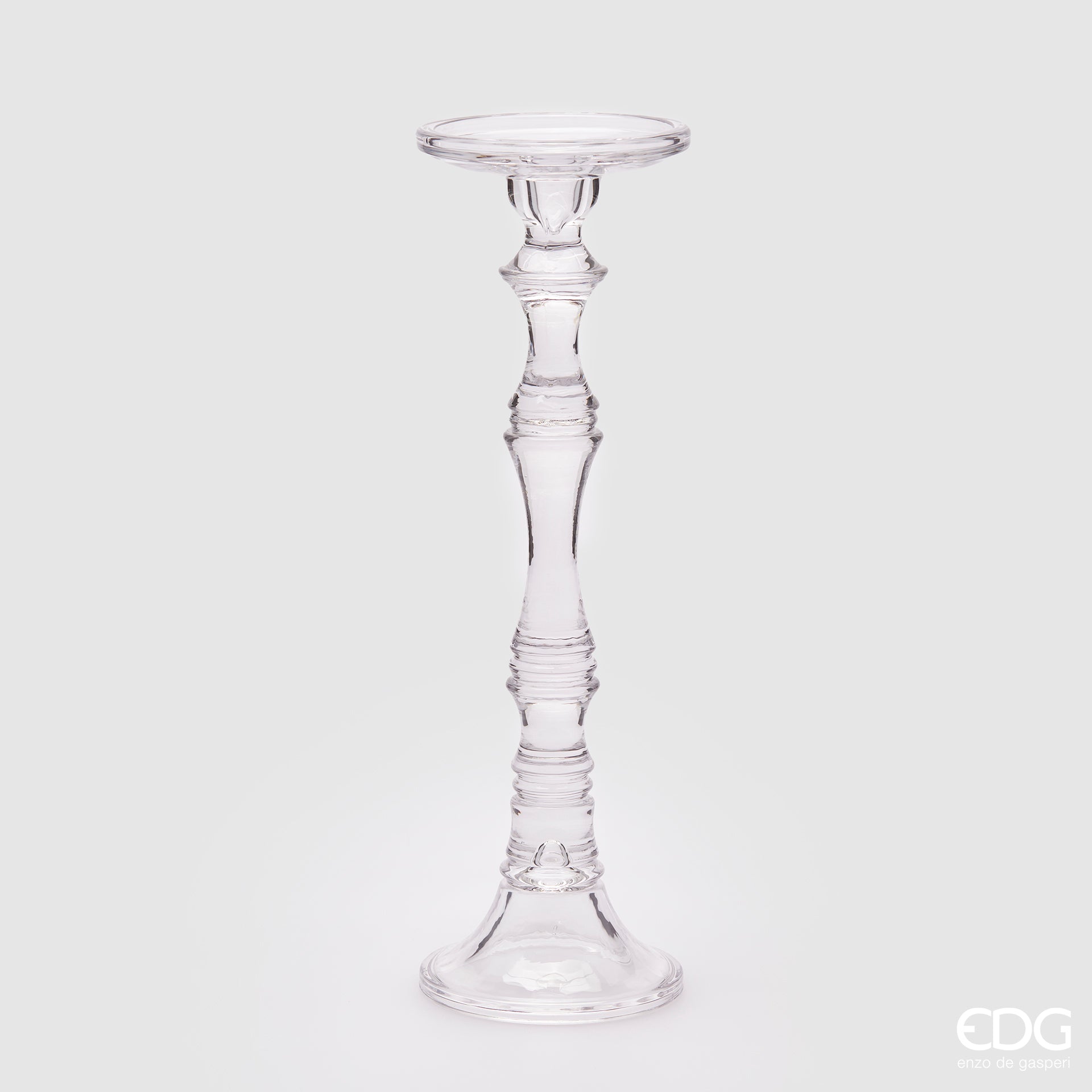 Portacandela classico "EOS", in vetro, misura H.42 x D. 13 cm. EDG