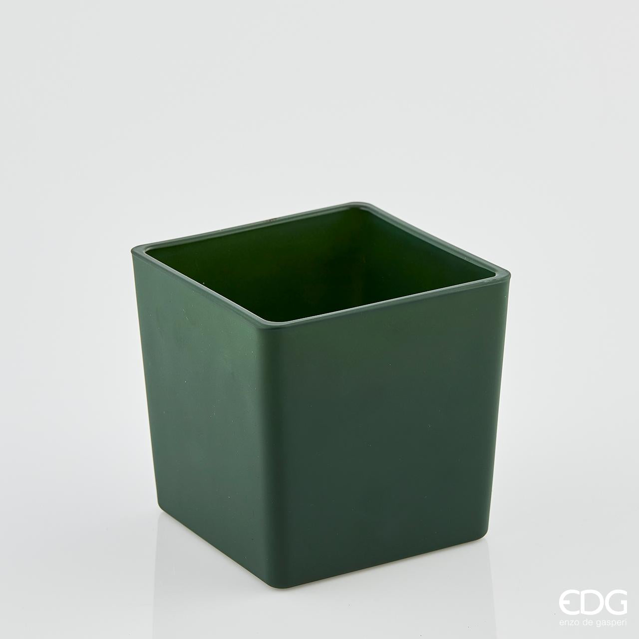 Vaso "Opak" quadrato, svasato, colore verde, 12x12x12cm. EDG