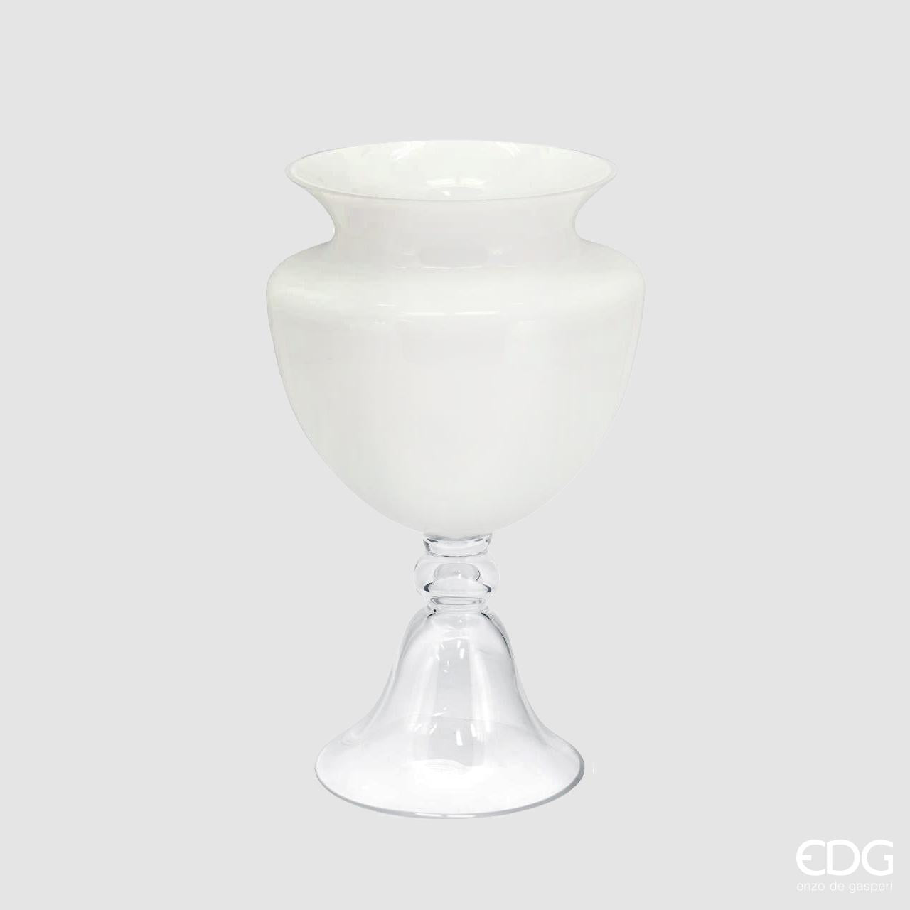 Vaso &quot;Tag&quot; H. 43xD26cm., in vetro, trasparente e bianco. EDG