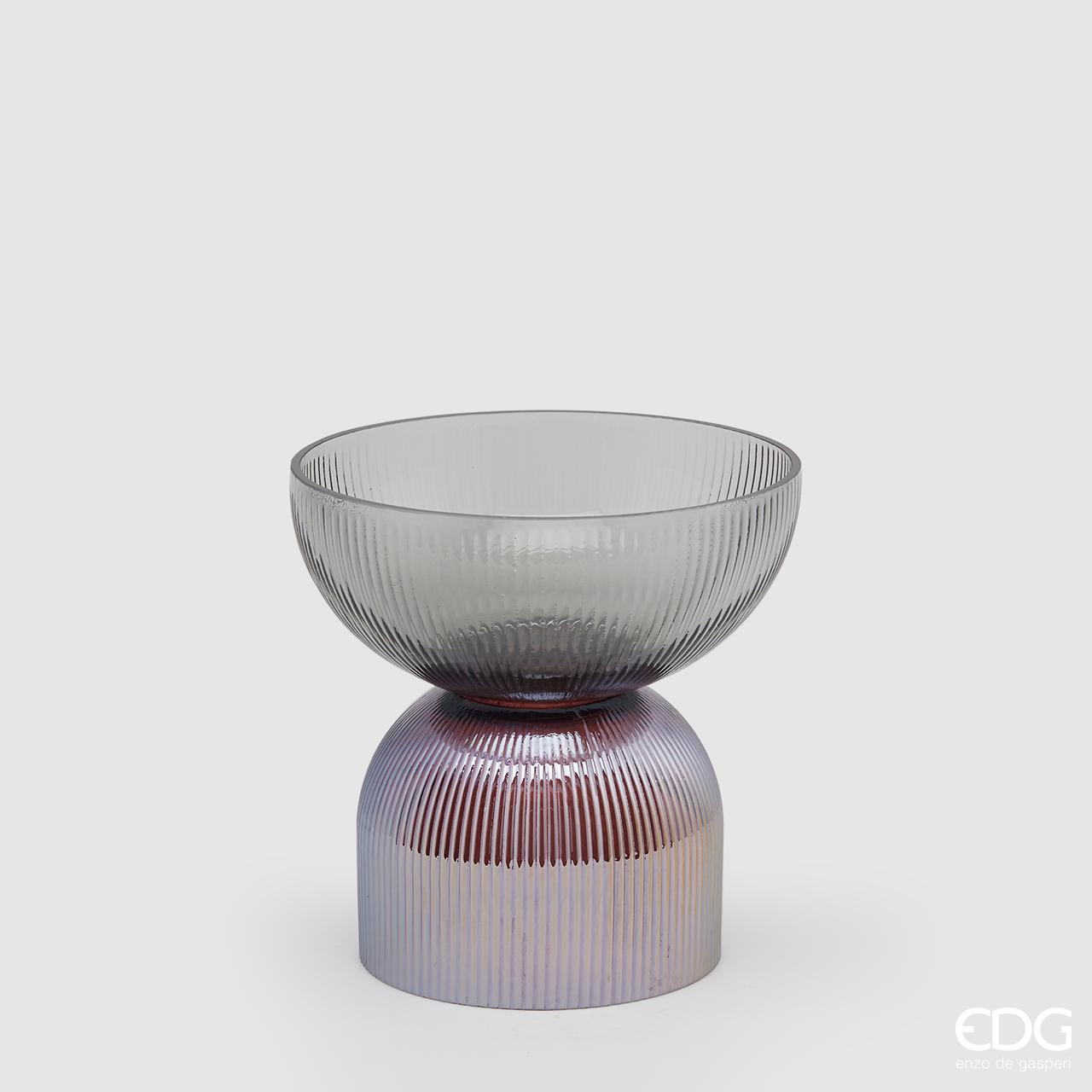 Vaso Coppa con piede bicolore H 23 cm, in vetro, lavorazione a rilievo. EDG