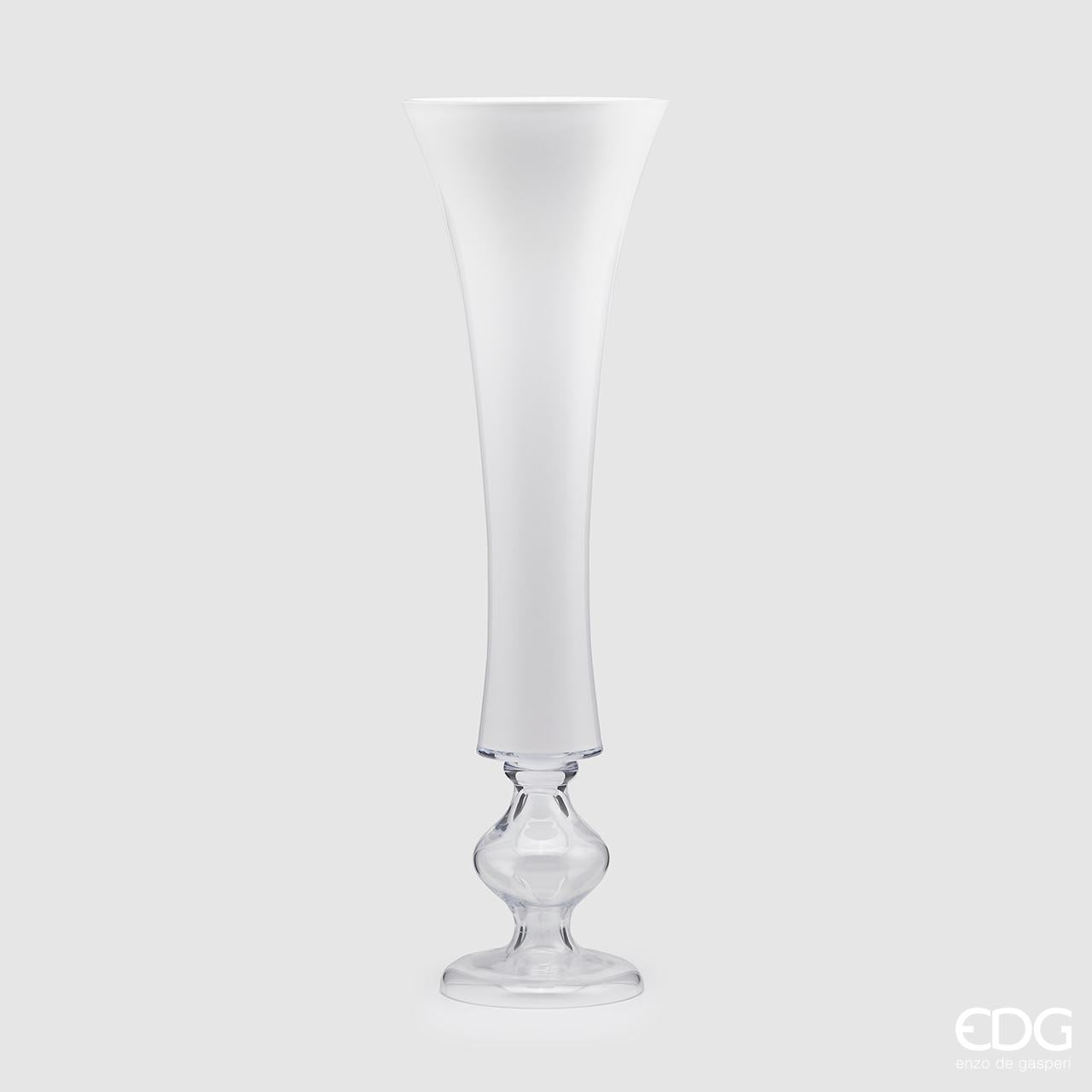 Vaso alto H. 82xD24cm., in vetro, trasparente e bianco. EDG