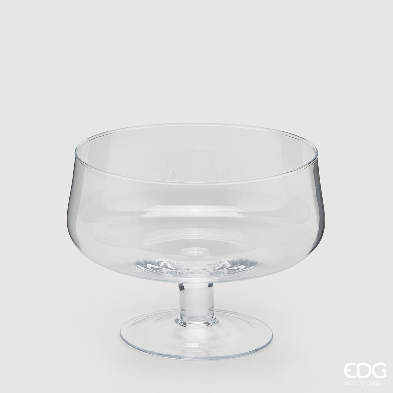 Vaso coppa basso con piede, in vetro trasparente H18.5. EDG