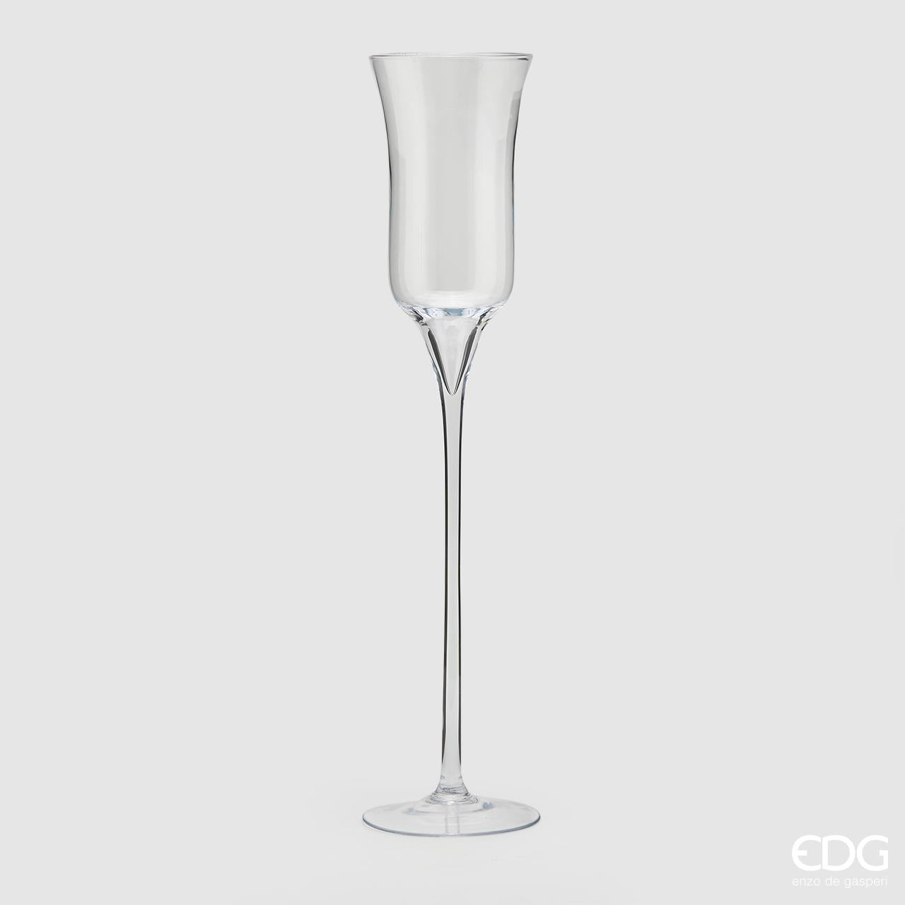 Vaso forma flute con piede, in vetro trasparente H70. EDG