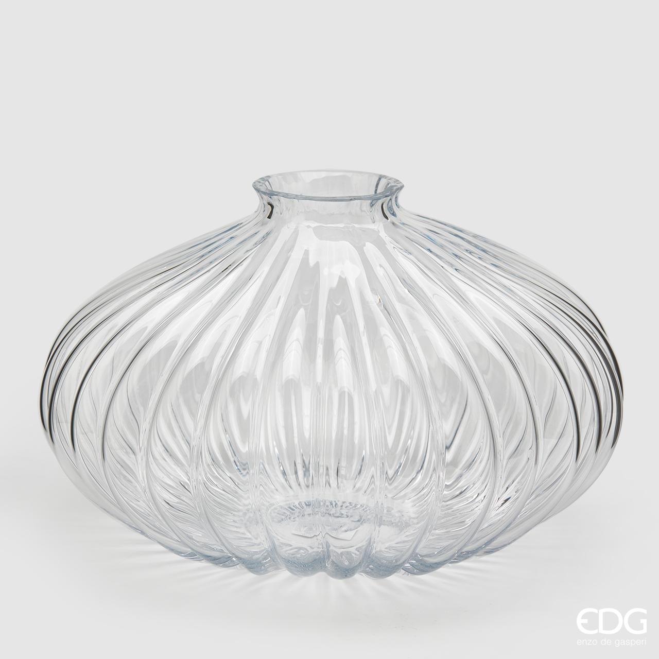 Vaso Rotondo con righe, trasparente, misura grande H.25x D42 cm. EDG