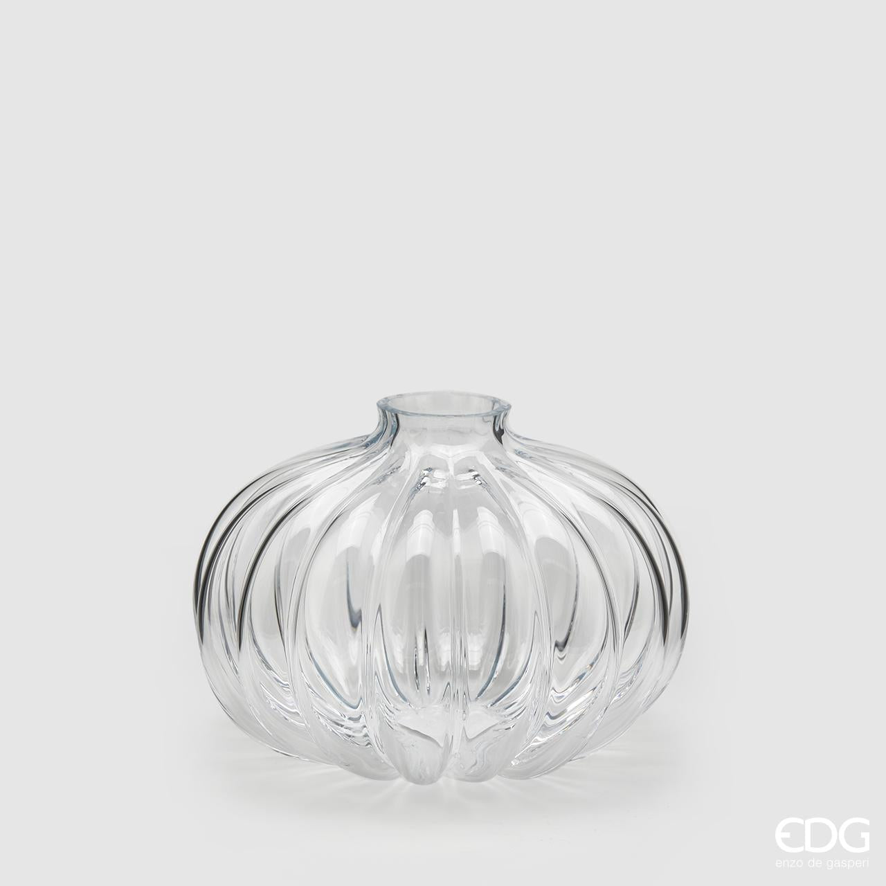 Vaso Rotondo con righe, trasparente, misura piccola H.18.5x D25 cm. EDG