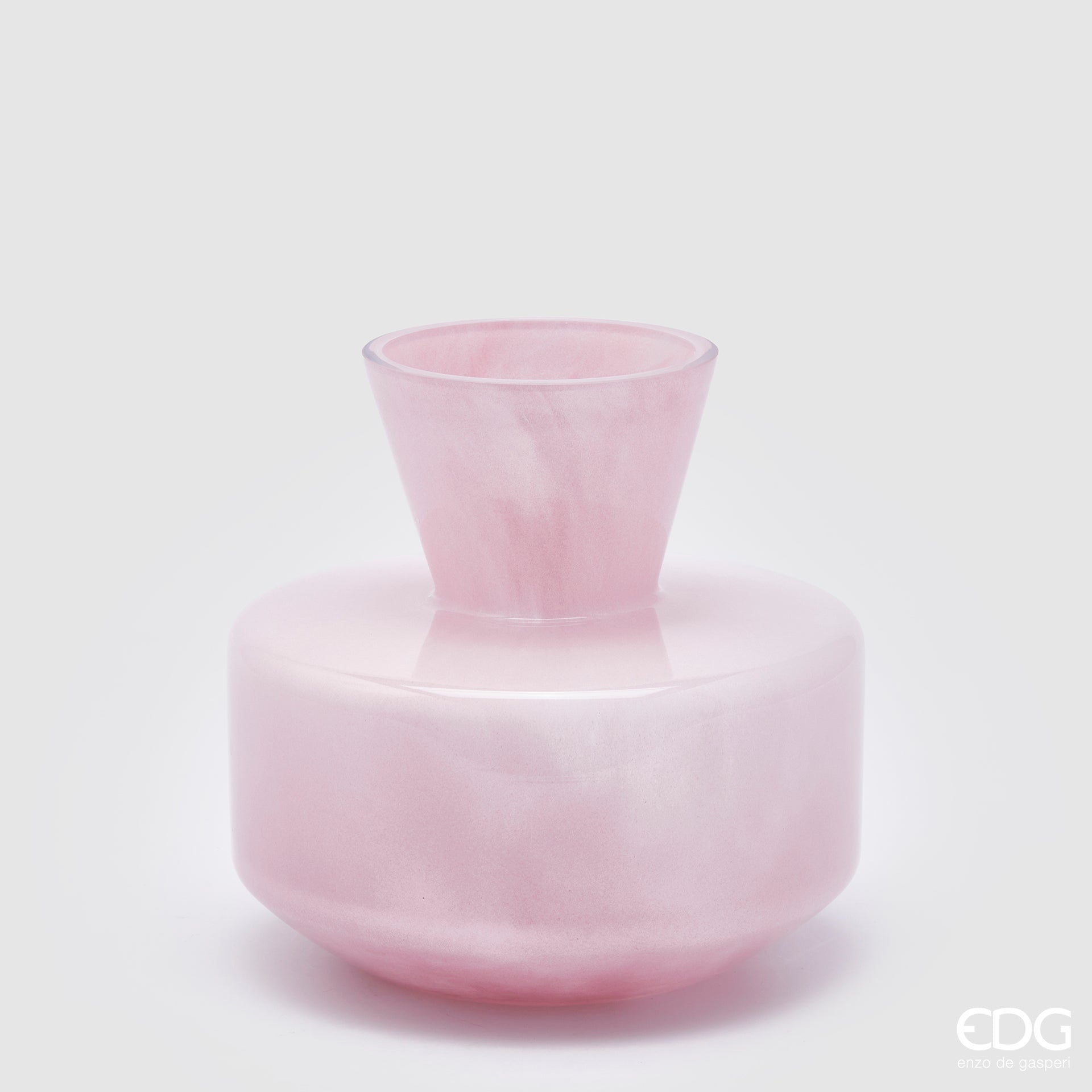 Vaso rotondo con collo, misura grande H.20xD.21 cm., in vetro, rosa chiaro. EDG