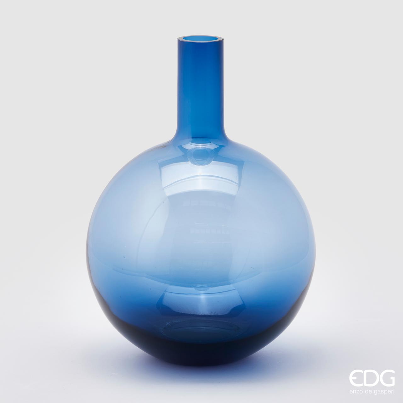 Vaso sfera con collo, in vetro, colore blu, misura H.36xD27 cm. EDG