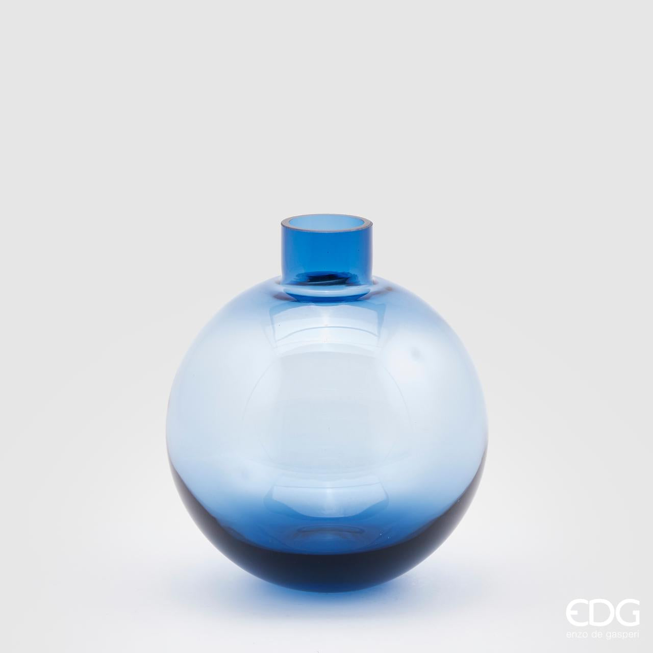 Vaso sfera con collo, in vetro, colore blu, misura H.20xD18 cm. EDG