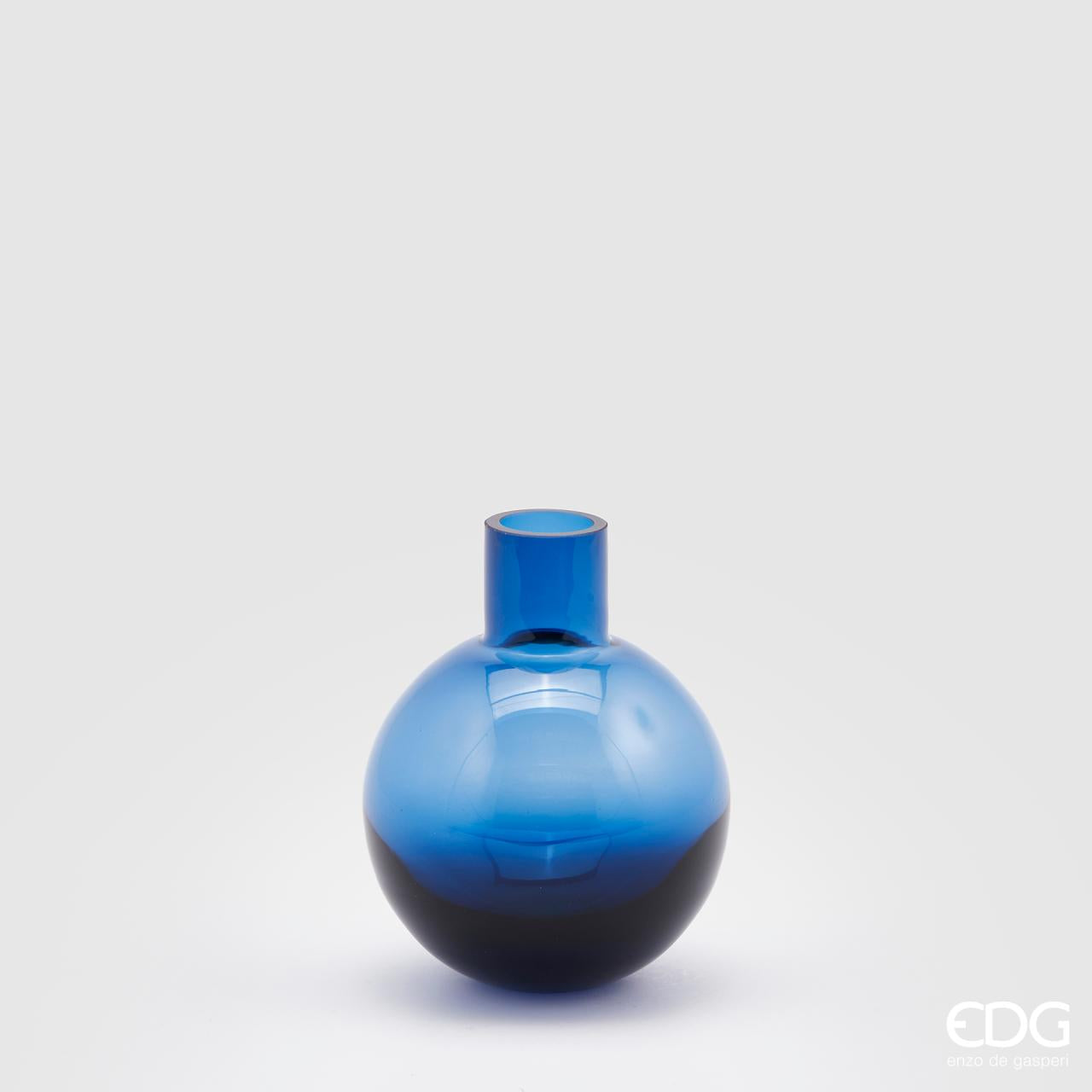 Vaso sfera con collo, in vetro, colore blu, misura H.15xD12 cm. EDG
