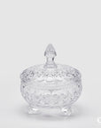Contenitore con piedi e coperchio, H.21xD18cm., in vetro lavorato, trasparente. EDG